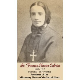 St. Frances Xavier Cabrini LAMINATED Holy Card (5-pack) with a Free Bonus Card of Divine Mercy and One of the Footprints Story
