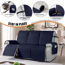 VANSOFY Waterproof Recliner Couch Covers, Sofa Covers 1-Piece Washable Reclining Sofa Cover Non-Slip Furniture Protector with Elastic Straps Pocket for Dogs, Pets(Dark Blue,3 Seater)