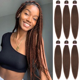 26 Inch Pre Stretched Braiding Hair 6 Packs Brown Braiding Hair Pre Stretched Professional Braid Hair Yaki Straight Crochet Braids Hot Water Setting(30#, 6 Packs, 26 Inch)