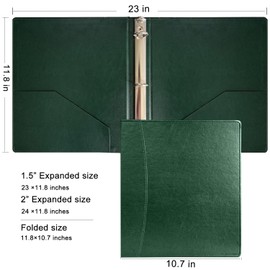Beautyus Vintage Brown Leather 3-Ring Binder – 2-Inch Spine – Fits Letter-Size Paper (8.5" x 11") – Built-in Interior Pockets – File Folder Premium Business Organizer (Green, 2 Inch)