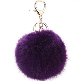 2PCS Pom Pom Keychain Cute Fluffy Faux Rabbit Fur Ball Key Chain for Bag or Cellphone or Car Pendant (Purple)