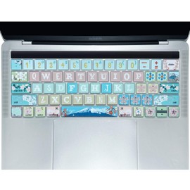 SANFORIN Keyboard Cover Compatible with MacBook Pro 13 and 15 Inch with Touch Bar (Model: A2159, A1989, A1990, A1706, A1707), Silicone Skin Protector with Floral & Big Letter Design, Sakura