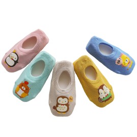 Smart-Bear W024 Children's Socks, Baby Socks, Anti-Slip, Soft, Comfortable, Sweat Absorbent, Breathable, 5 Pairs Set, a