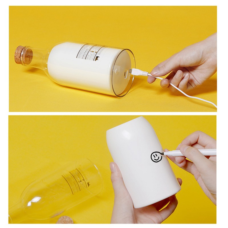 USB Rechargeable LED Bedside Lamp Milk Bottle DIY Message Night