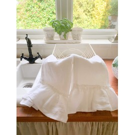 The White Linen Farmhouse Farmhouse Linen Dish Towel, Ruffled Linen, Set of 2, Shabby Chic (Warm Off-white)