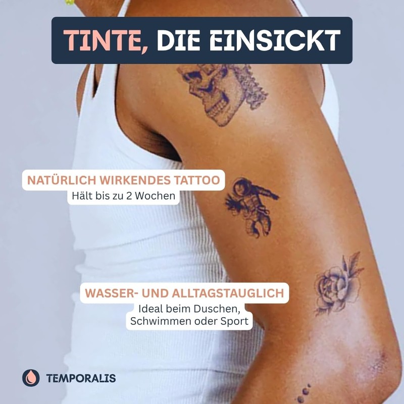 Temporalis® Temporary Tattoo, Vegan and Waterproof, EU Cosmetics, Lasts 1