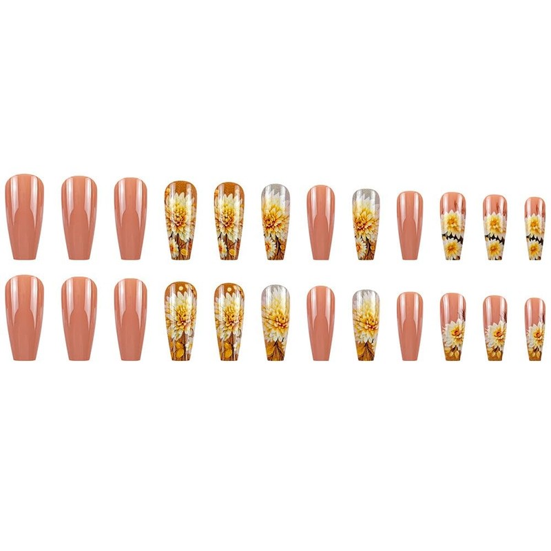 24Pcs Press on Nails Medium Coffin Spring Fake Nails Press