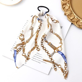 Gothic Cuban Link Hair Elastics，Rabbit Bunny Ear Bow Bowknot Scrunchie Ponytail Scarf Scrunchies for Women Girls