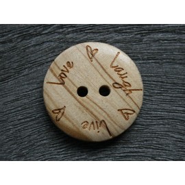 Wooden Buttons 2 Hole Wooden Buttons with Live Love Laugh Motif Made of Real Olive Wood and Partially Visible Grain (Pack of 10) (30 mm)