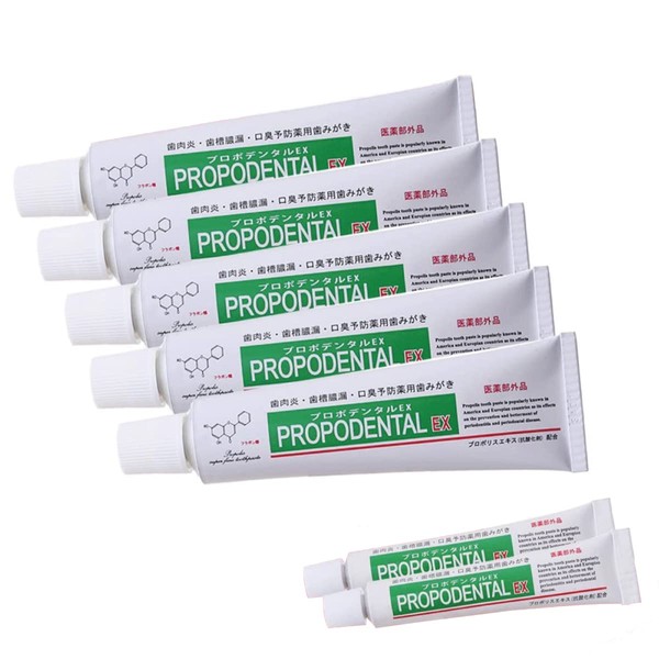 Propolis Formulated Medicated Toothpaste, Propodental EX (2.8 oz (80 g), Periodontal Disease Prevention, Bad Breath Care, Whitening (5 Bottles + 2 Mini Sizes)