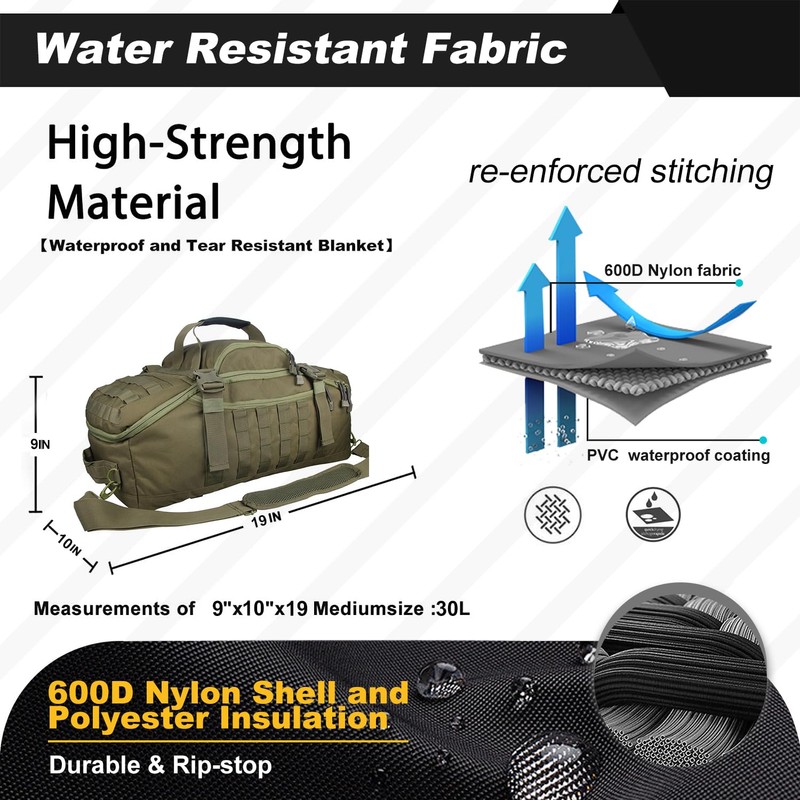 3 In 1 Tactical 30L Military Backpack Travel Duffle Bag