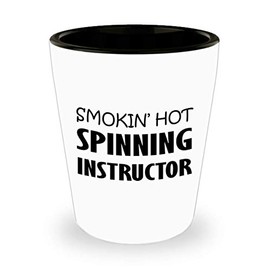 Art by Chelsydale Funny Cute Gag Gifts Idea for Smokin Hot Spinning Instructor Shot Glass Tequila Shotglass Novelty Drinkware - Indoor Cycling Trainer Spin Bike Training Mentor Coach