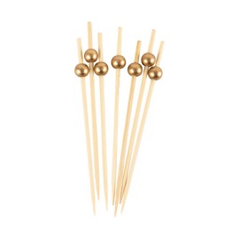 EcoQuality 3.5 inch Bamboo Wooden Picks Gold Ball Decorative End Skewers for Parties Appetizers Cocktails BBQ Garnish Charcuterie Catering Accessories (100)