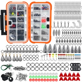 Leeko 316 Pieces Fishing Tackle Set with Waterproof Fishing Case Including Lead Hooks, Lead Drops, Swivels, Pins, Holding Beads, Space Beans for Bass, Trout, Pike