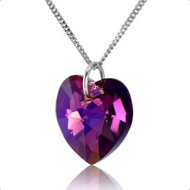 Sterling Silver February Birthstone Necklace Amethyst Pendant Chain With Sparkly Heart Crystal Jewellery for Women Gift for Girlfriend, Mum, Wife Birthday, Anniversary & Valentine’s 24 inch