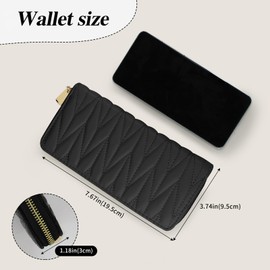 AdiStylinno Women's Purse, PU Leather Large Capacity Long Purse, Fashion Quilted Women Purse with Zip Coin Pocket, 8 Card Slots and 2 Cash Pockets, black, Minimalist