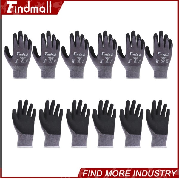 Findmall 6 Pairs S-Size Work Gloves MicroFoam Nitrile Coated Knit