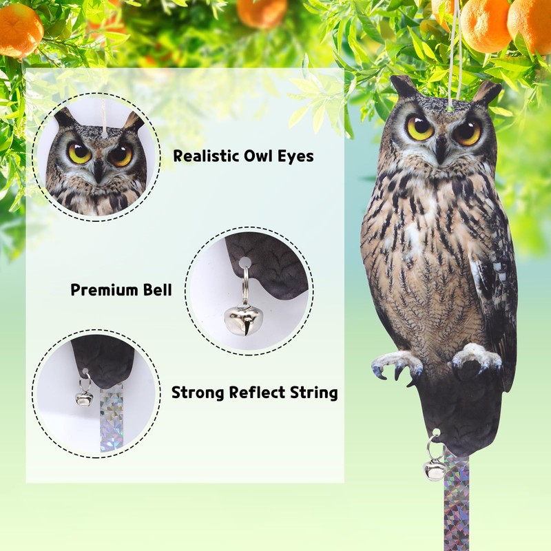 OffiCreative 2Pack Reflective Fake Owls Hanging Decoration Garden Owls Scarer