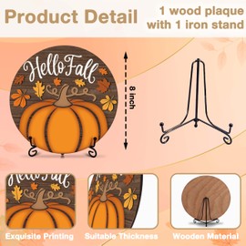 Seclate Hello Fall Desk Decorations for Home, Pumpkin Wooden Table Centerpieces for Office Living Room Shelf Decor, Thanksgiving Gifts for Women Friends - E03