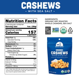 Mavuno Harvest Organic Roasted Cashews with Sea Salt | Dry Roasted Whole Cashew Nuts | Vegan, Non GMO Healthy Snacks for Kids and Adults | Office Friendly Work Snack | 4 Ounce, Pack of 3