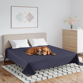 Waterproof Bedspread, Breathable Bed Sheet, Brushed Microfibre + TPU Double Bed Throw, Scratch-Resistant Washable Protective Blanket, Blanket Protection for Dogs, Cats, Children (230 x 250 cm, Navy