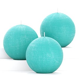 CANDWAX Candle Set of 3 Round Candles Ball 3 Inch - Perfect Candle Decor as Wedding Decoration and Candles Romantic - Unscented Shaped Candles Long Burning - Turquoise Candles