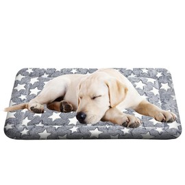 Medium Dog Beds for Travel - Rectangular, Plush Pads with Anti-Slip Bottom, Chew Resistant and Durable, Perfect for Crates or Home Use, Machine Washable, Designed for Medium Sized Dogs Grey Star& Cats