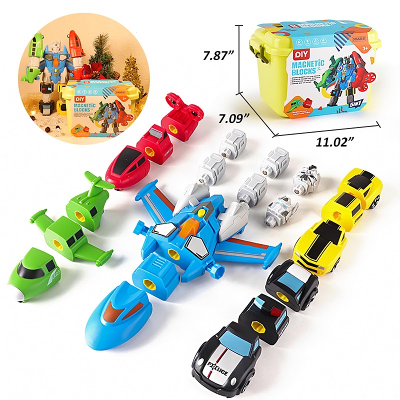 QUERCITRON 5-in-1 Magnetic Vehicles Playset Toy, Transform to Robot, Mix