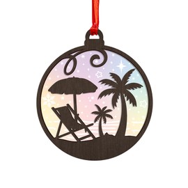Summer Christmas Acrylic and Wood Beach Palm Ornament, 5 inches