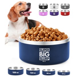 Tuff Pupper Heavy Duty Insulated Dog Bowl | Double Wall Stainless Steel Dog Food Dish | Non-Slip Spill Proof Dishwasher Safe Cat Bowl | Water Bowl for Feeding Large Medium Small Pets (66oz, Blue)