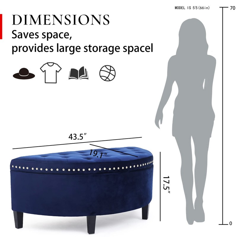Joveco Storage Bench Half Moon PU Leather Button Tufted Ottoman