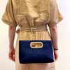 Top Handle Faux Suede Clutch, Navy