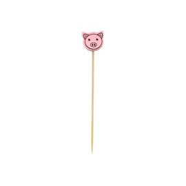 BambooMN 3.9" Pink Pig Fancy Cocktail Appetizers Bamboo Toothpick Picks Stirrer Sticks for Fruit Party, Charcuterie Accessories and Drinks, 100 Pieces