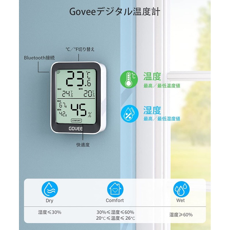 Govee 温湿度計 温度計 湿度計 Bluetooth デジタル スマホで温度湿度管理 温度 湿度 高精度