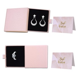 2 Pcs Jewelry Gift Box, Small Kraft Gift Boxes with Lids for Present, Square Cardboard Boxes for Jewellery Necklace Bracelet Earring Ring, 3.15 * 3.15 * 0.7inch (Pink)