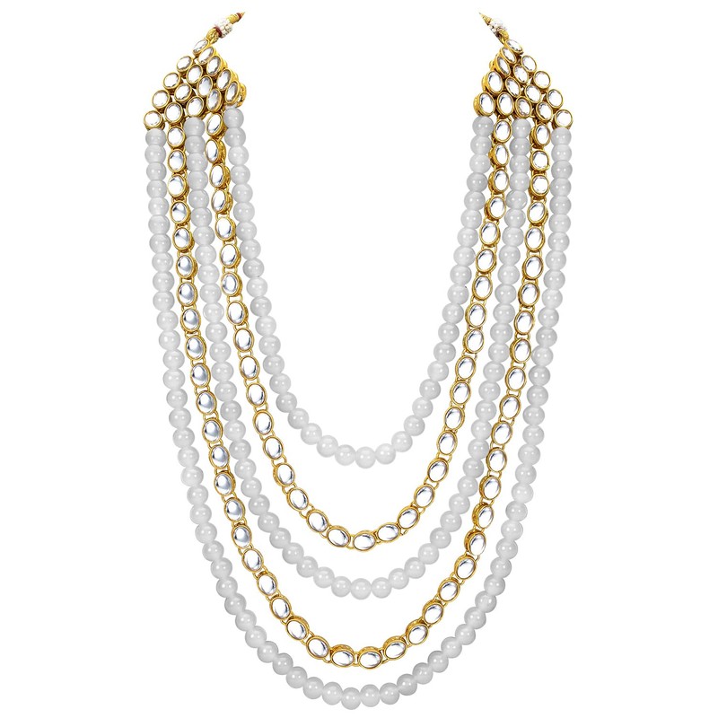 Aheli Kundan Pearl Long Multi Layered Collar Pendientes Set Joyería