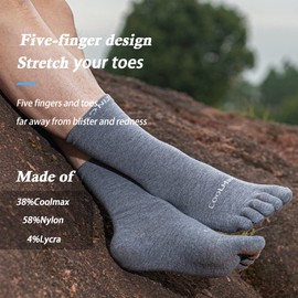 OrrinSports Toe Socks Liner Crew Socks for Men Women Coolmax Five Finger Socks 3 Pairs Running Socks
