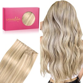 WENNALIFE Genius New Weft Hair Extensions Real Human Hair, 18" 50g Dirty Blonde Highlighted Bleach Blonde Sew in Hair Extensions Natural Luxury Remy Human Hair for Women Straight Invisible