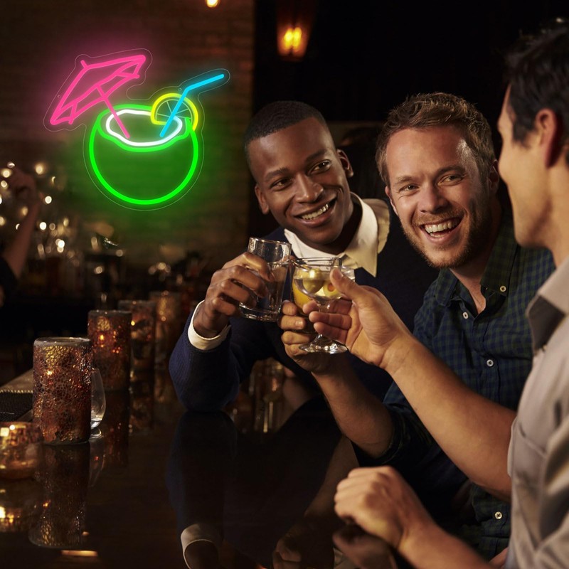 Coconut Neon Sign Light, Dimmable Summer Drink Theme Neon Lights