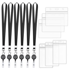 Pmueuff ID Card Holder with Strap, Pack of 6 Plastic Sleeves for Cards, with 6 Retractable Key Chains, Badge Holder, Transparent Card Case with Lanyard for Students, Doctor, Work Card