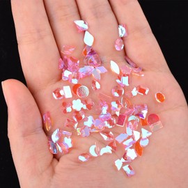 100Pcs Mixed Shape Aurora Glass Crystal Nail Art Rhinestones Nail Gems Iridescent Clear Nude Flatback Rhinestone Diamonds Stone for 3D DIY Nails Art Crafts Jewelry Decoration (Aurora Pink)