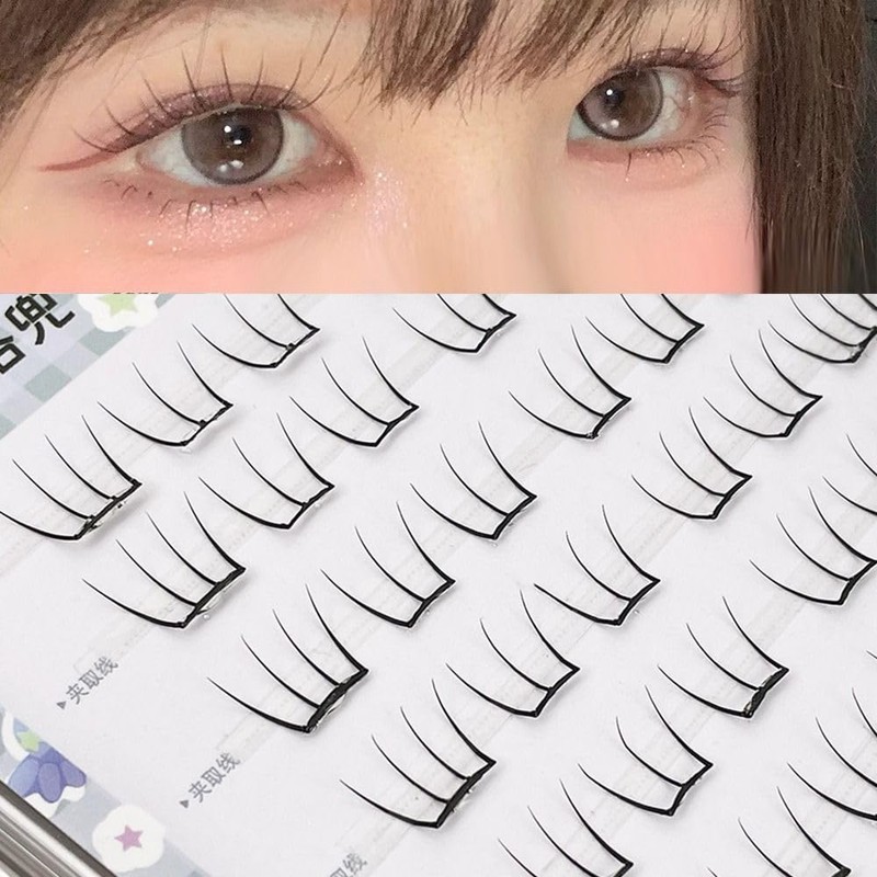 アニメスタイルの粘着式まつげクラスター - ブラック合成繊維まつげ、自然な外観、60個のクラスターエクステンション