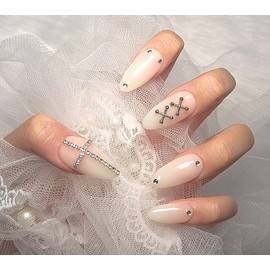 [In-store special discount] 2-color hip cross handmade nail tips - Gyaru Stiletto / [입점초특가할인]2컬러 힙한 십자가 수제네일팁 - 갸루스틸레토