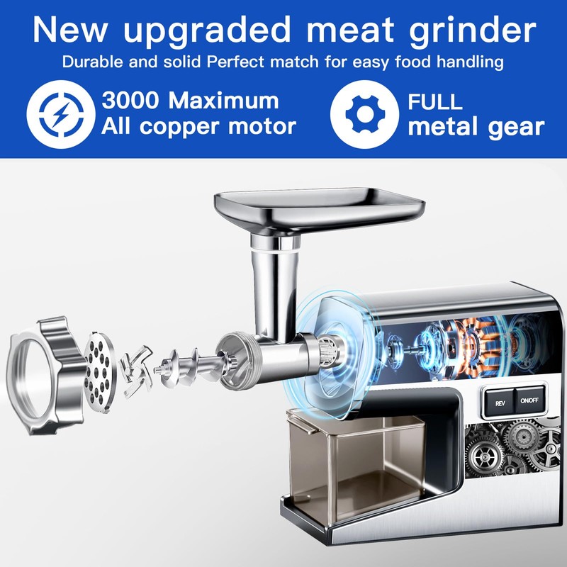 Sinyder Electric Meat Grinder,3000 Max Heavy Duty Stainless Steel Meat
