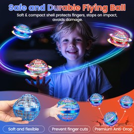 Flying Orb Ball Toy, Hand Controlled Hover Ball with LED Lights, 360° Rotating Boomerang Globe, Cool Toys Mini Drone Spinner for Kids, Ideal Birthday & Festival Gift for Boys Girls 2 Pack - Blue&Red
