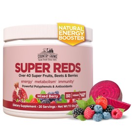 COUNTRY FARMS Super Reds, Energizing Polyphenol Superfood, 48 Super Fruits and Berries, Powerful Antioxidants and Polyphenols, Supports Energy, 20 Servings, Mixed Berry Flavor