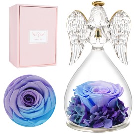 Miofula Preserved Flower Rose Birthday Gifts for Mom, Mom Gifts for Mothers Day from Daughter, Glass Angel Figurines with Forever Real Rose Gifts for Christmas Anniversary Thanksgiving Birthday Gifts