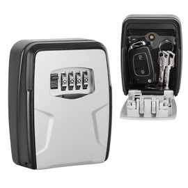 Fayleeko Key Lock Box Wall Mounted, 5 Keys Capacity, Key Safe Security Storage Lock Box for Indoor, Outdoor, Garage, Garden, Store (1 Pack, Gray)