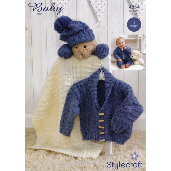 Stylecraft Special Baby Aran Jacket, Scarf, Hat, Mittens & Blanket Knitting Pattern 4854