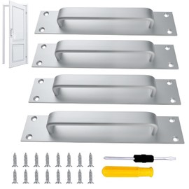 GZhaizhuan Set of 4 Door Handle Sliding Door, Aluminium Alloy Barn Door Handle for Kitchen Furniture Office Cabinet with 16 Screws & 1 Screwdriver (Silver)